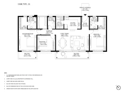 Purva Hennur 3 BHK Floor Plan image